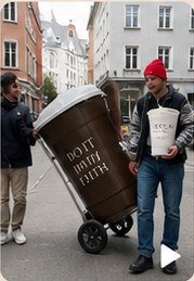 The giant COF cup being wheeled through Cologne